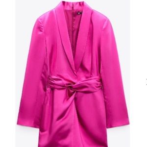 Zara Fuchsia Pink Satin Blazer Dress